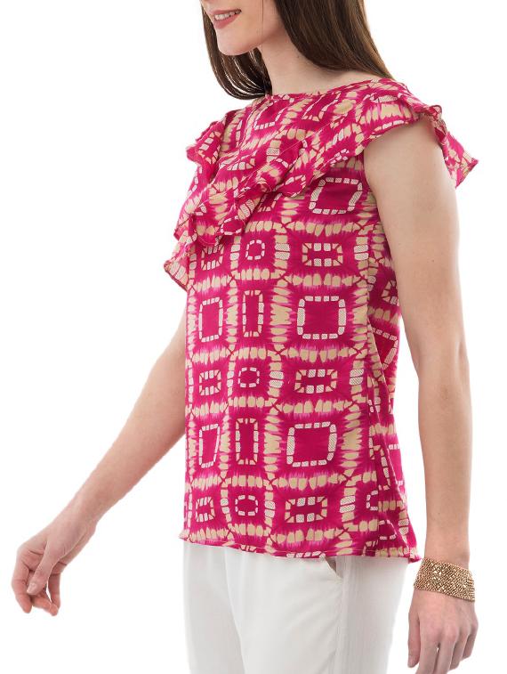 pink printed crepe ruffled top - 14930597 -  Standard Image - 1