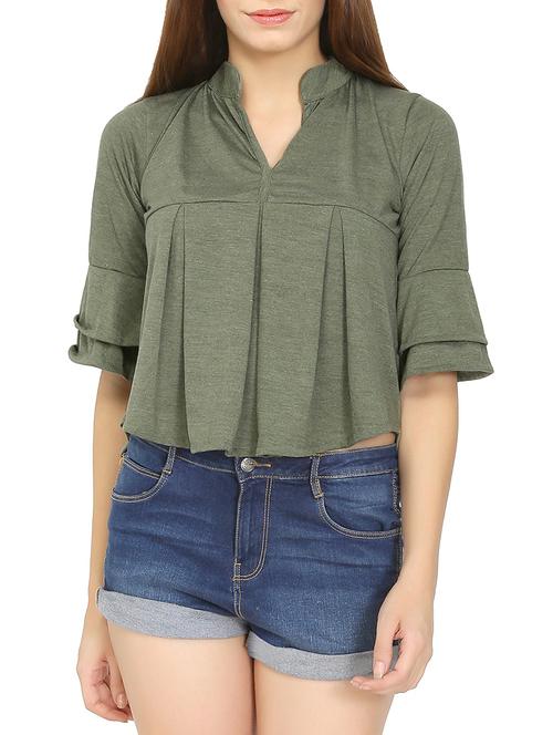 mandarin neck pleated boxy top - 14931344 - Standard Image - 0
