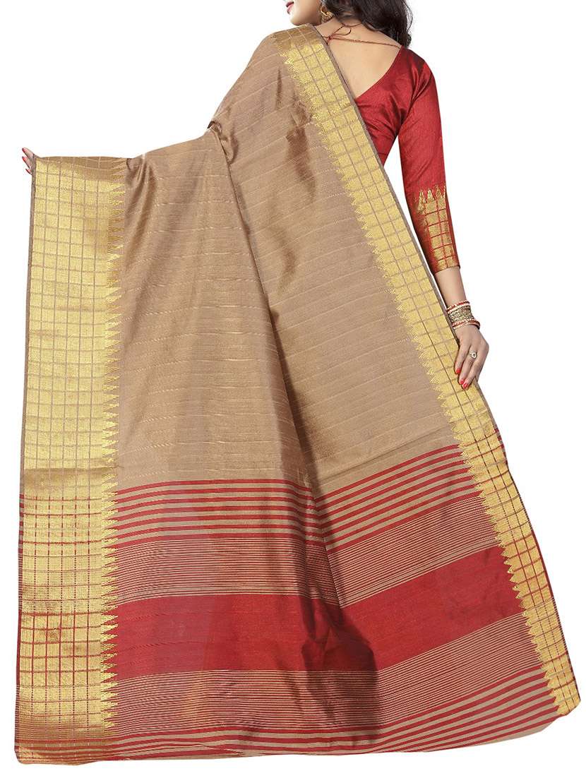 beige cotton silk woven saree with blouse - 14931346 -  Standard Image - 1