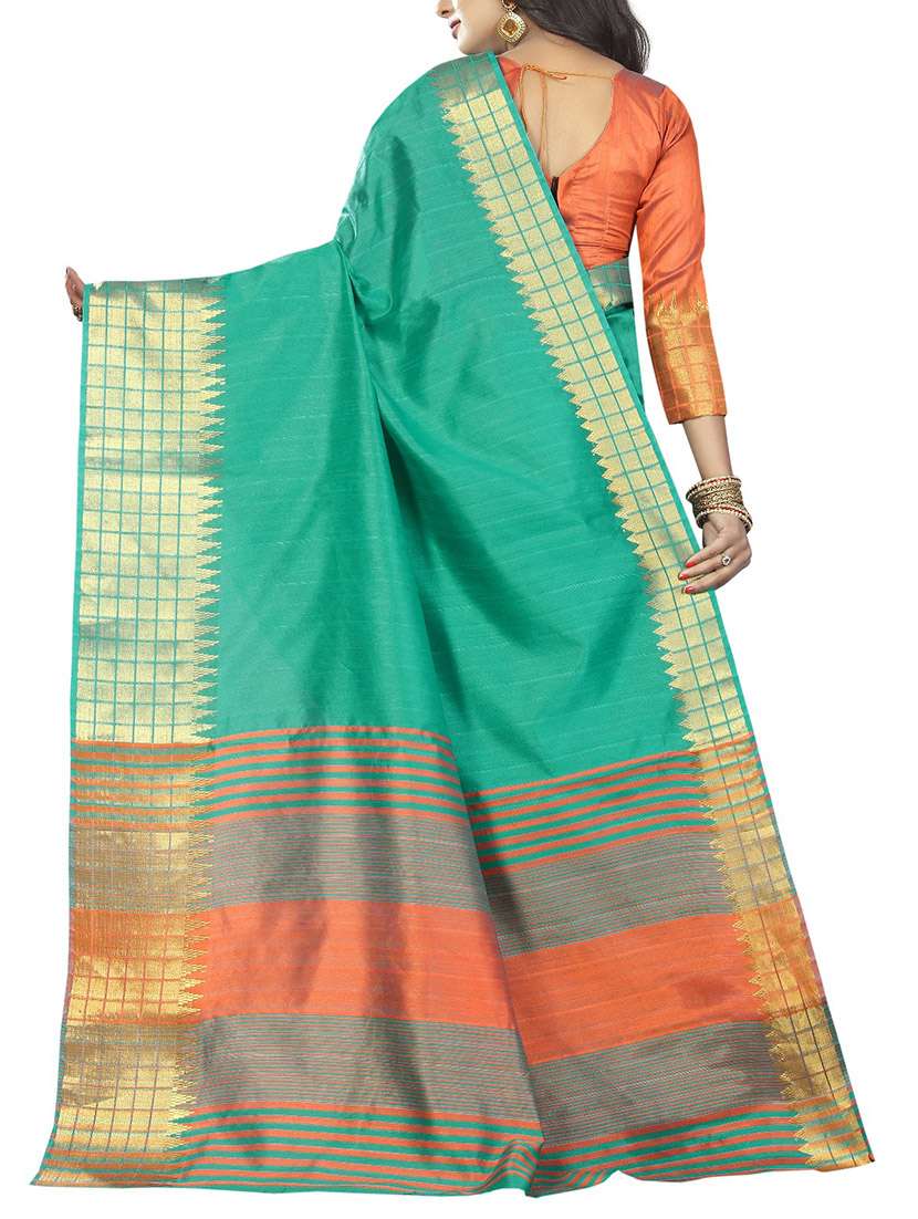 turquoise cotton silk woven saree with blouse - 14931350 -  Standard Image - 1
