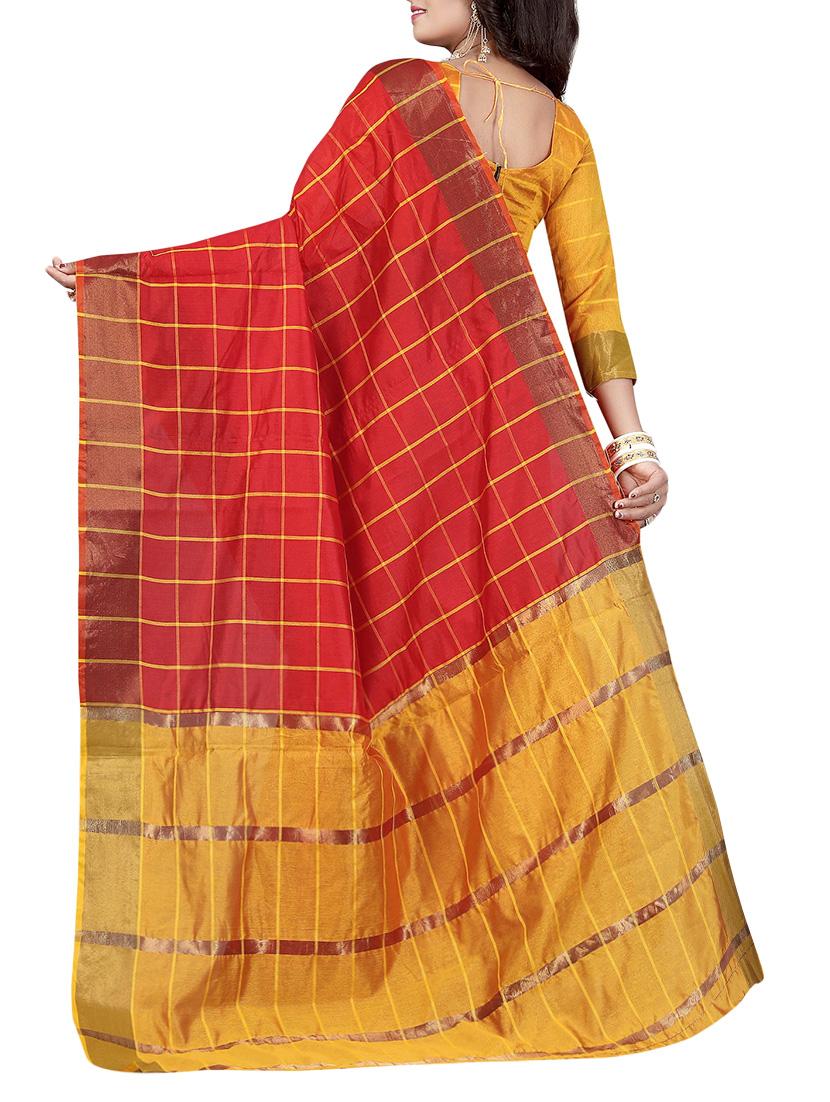 red silk woven saree with blouse - 14933612 - Standard Image - 1