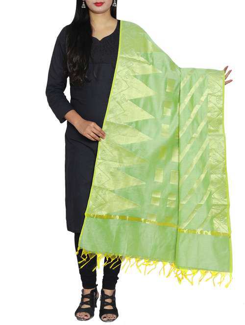 green chanderi dupatta - 14935001 -  Standard Image - 0