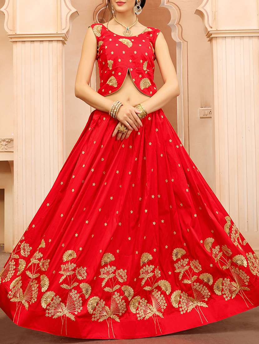 red silk flared lehenga