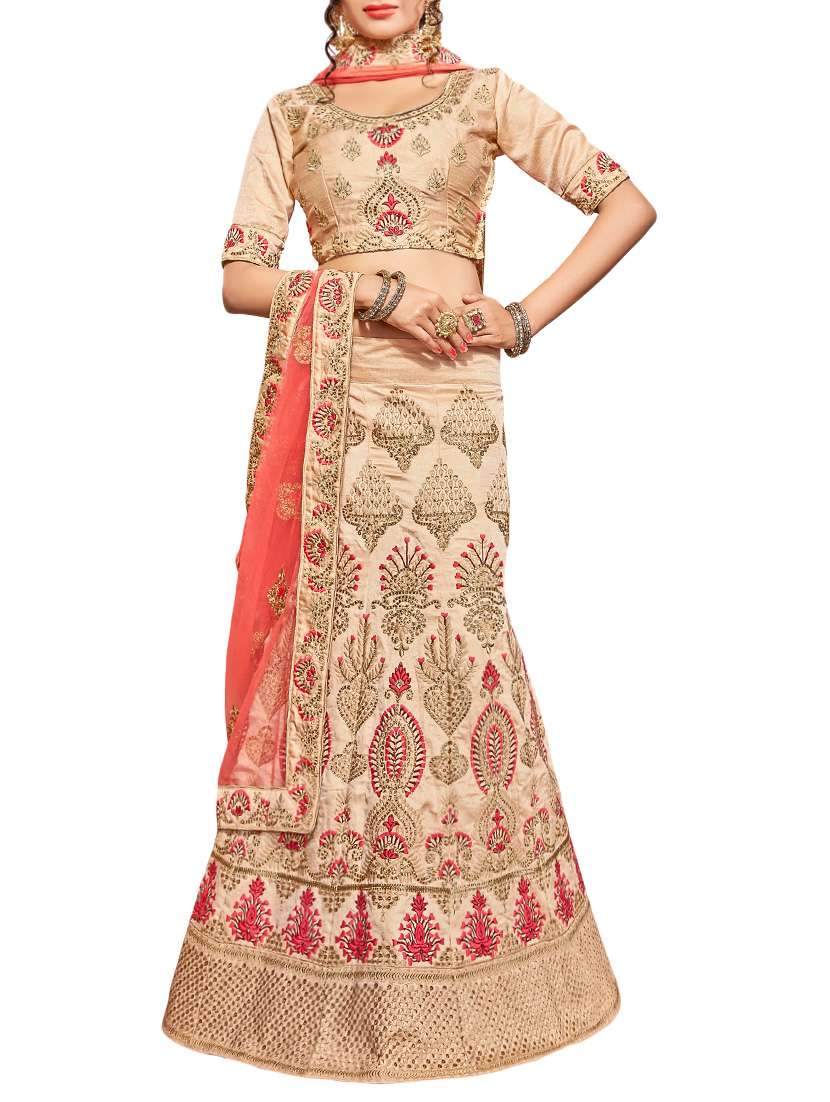 beige silk fishtail lehenga