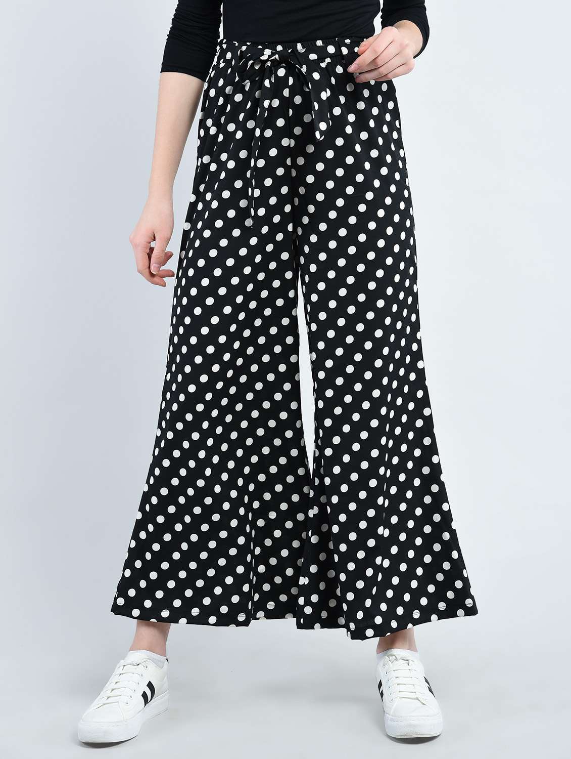 black printed crepe palazzo