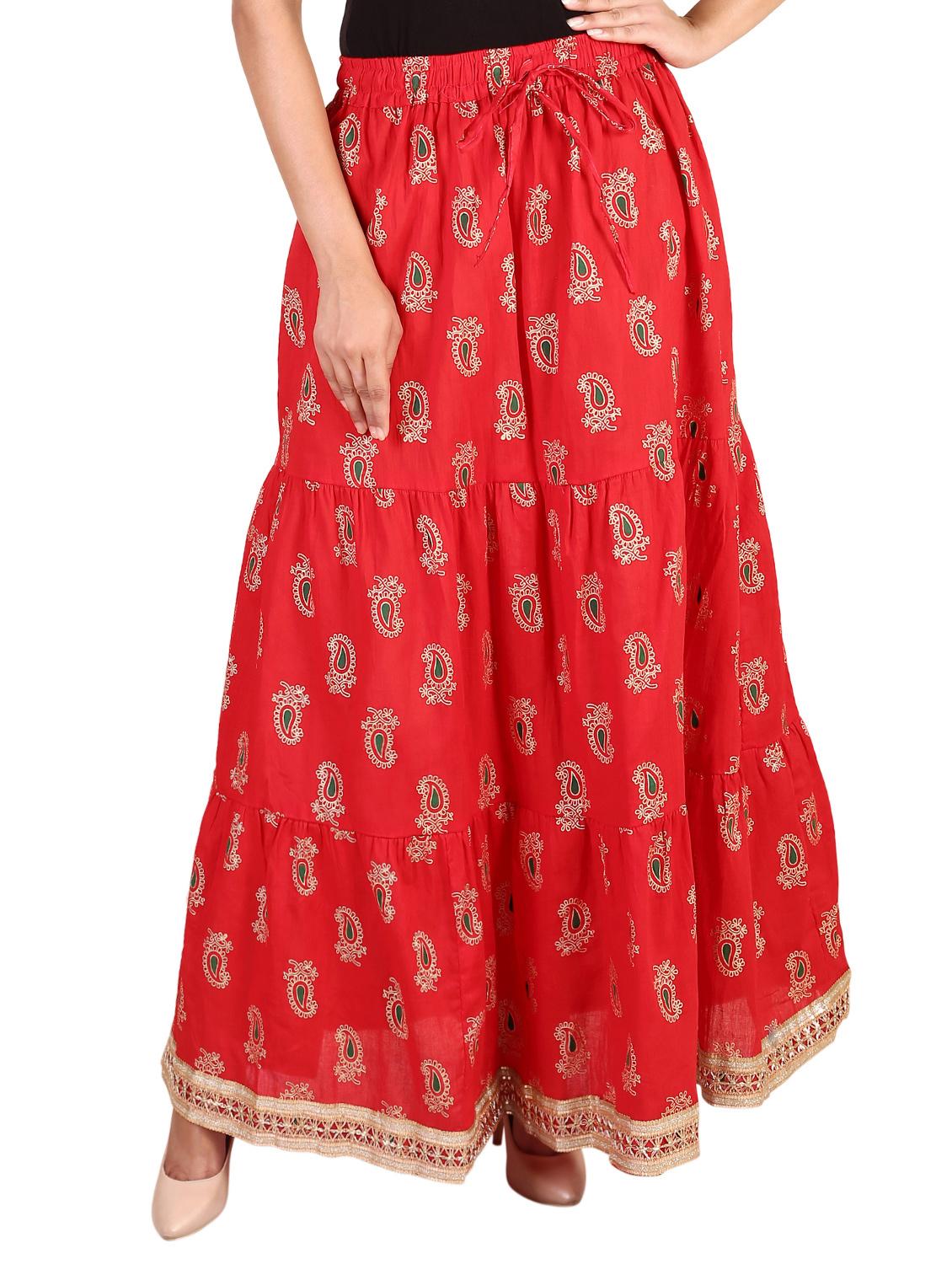 red cotton flared skirt