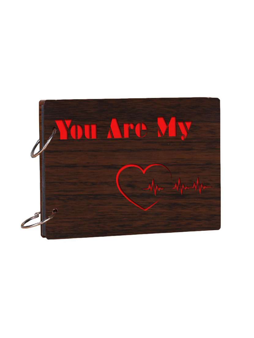 contemporary wooden"you are my heartbeat" brown photo album