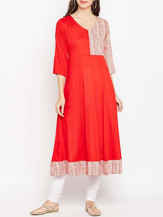 red cotton blend anarkali kurta