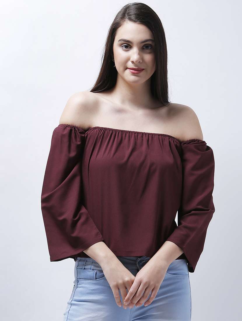 plum off shoulder top