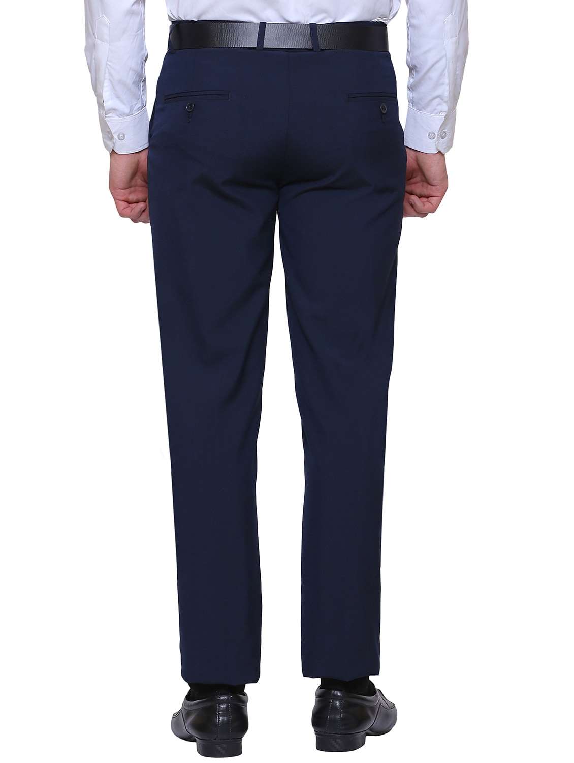 Navy Blue Solid Flat Front Formal Trouser