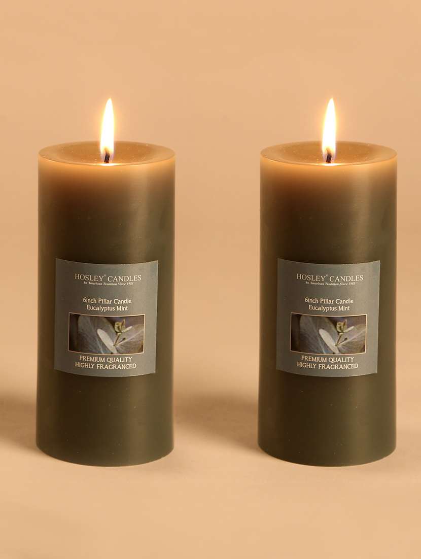 set of 2 eucalyptus mint 6 inch pillar candles