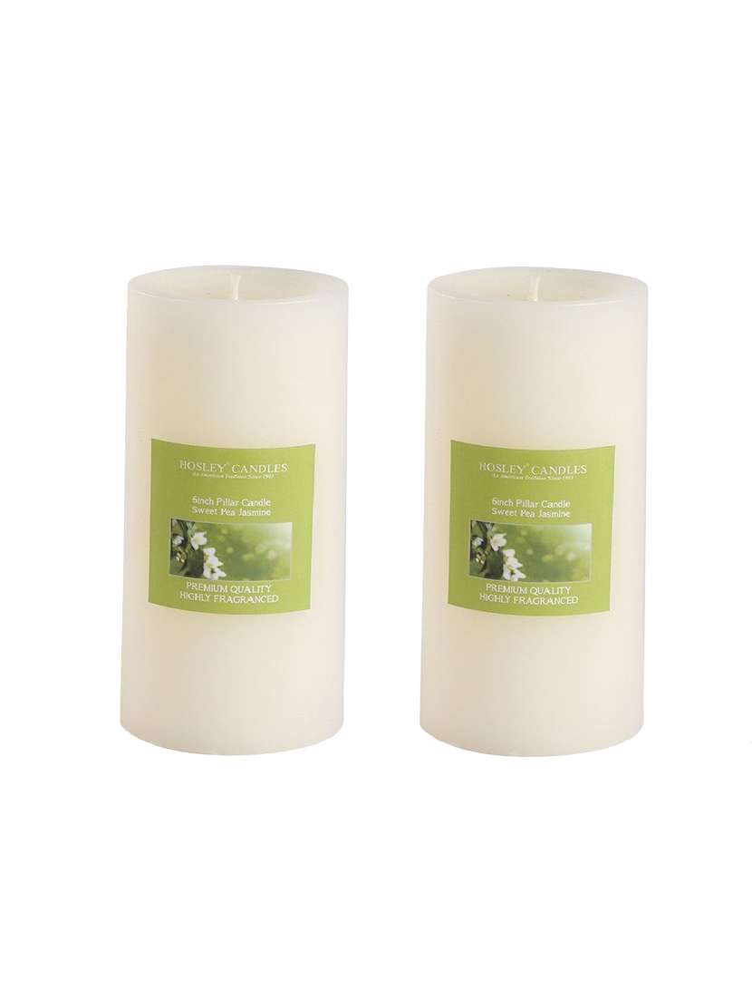 set of 2 sweet pea jasmine 6 inch pillar candles