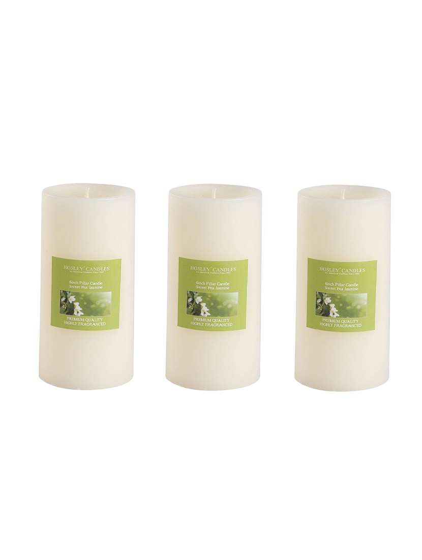 set of 3 sweet pea jasmine 6 inch pillar candles