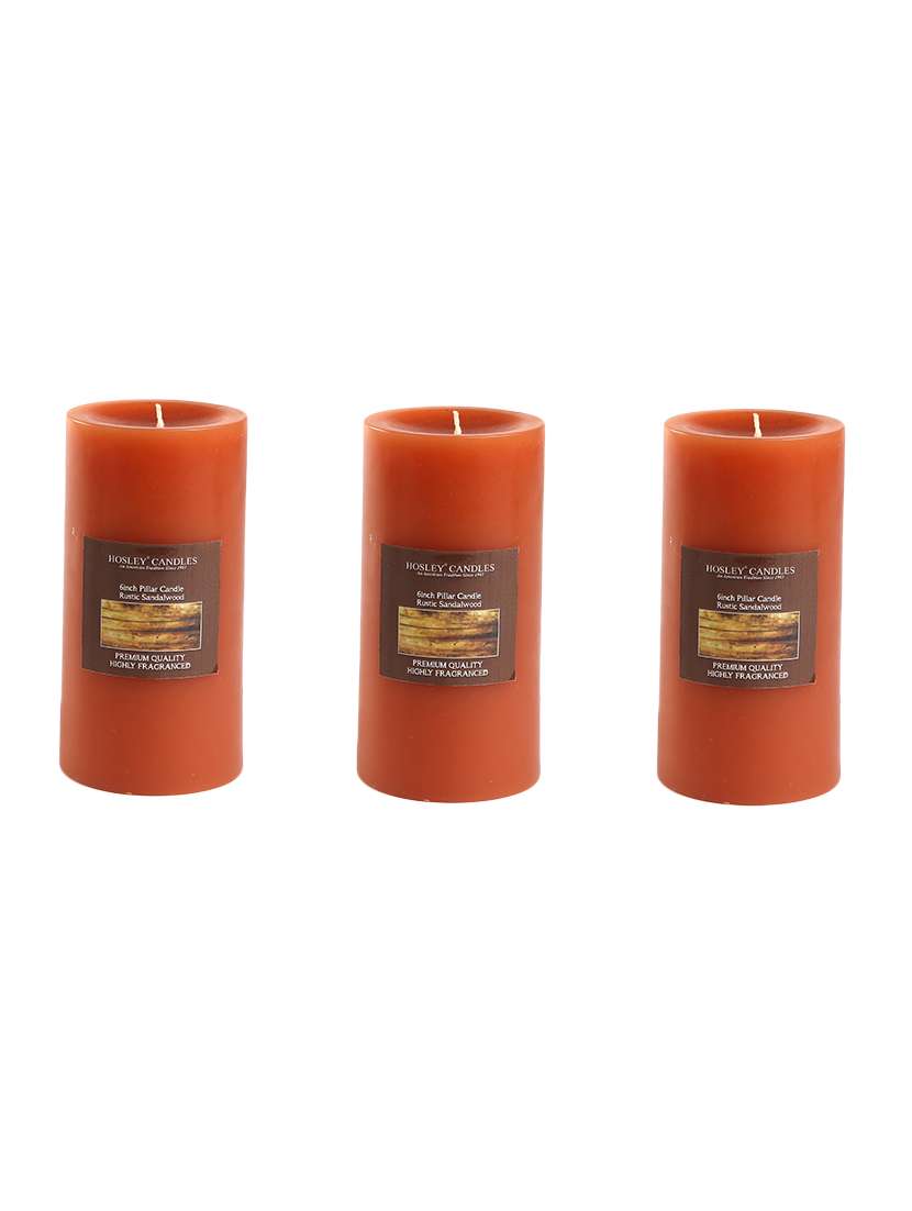 set of 3 rustic sandalwood 6 inch pillar candles