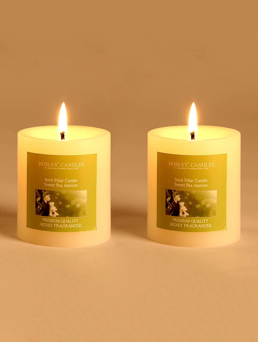 set of 2 sweet pea jasmine 3 inch pillar candles
