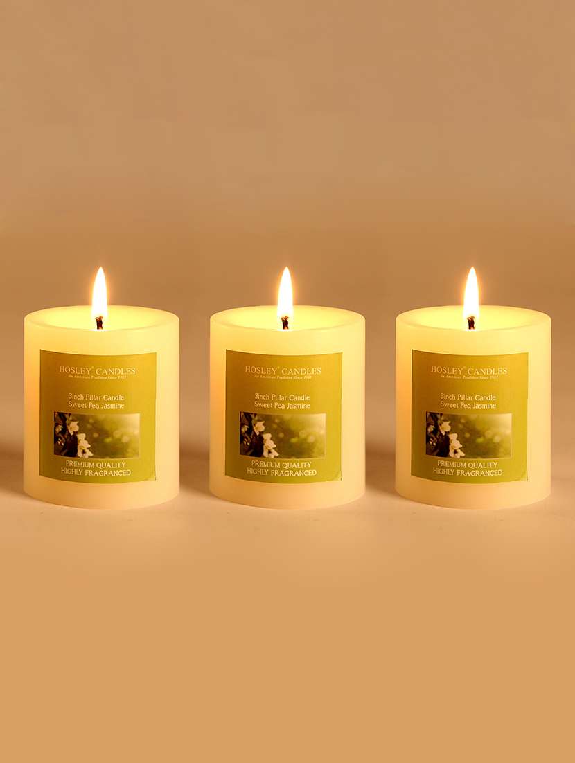 set of 3 sweet pea jasmine 3 inch pillar candles