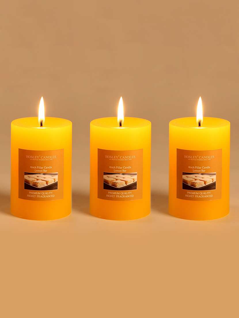 set of 3 lemon bar 4 inch pillar candles