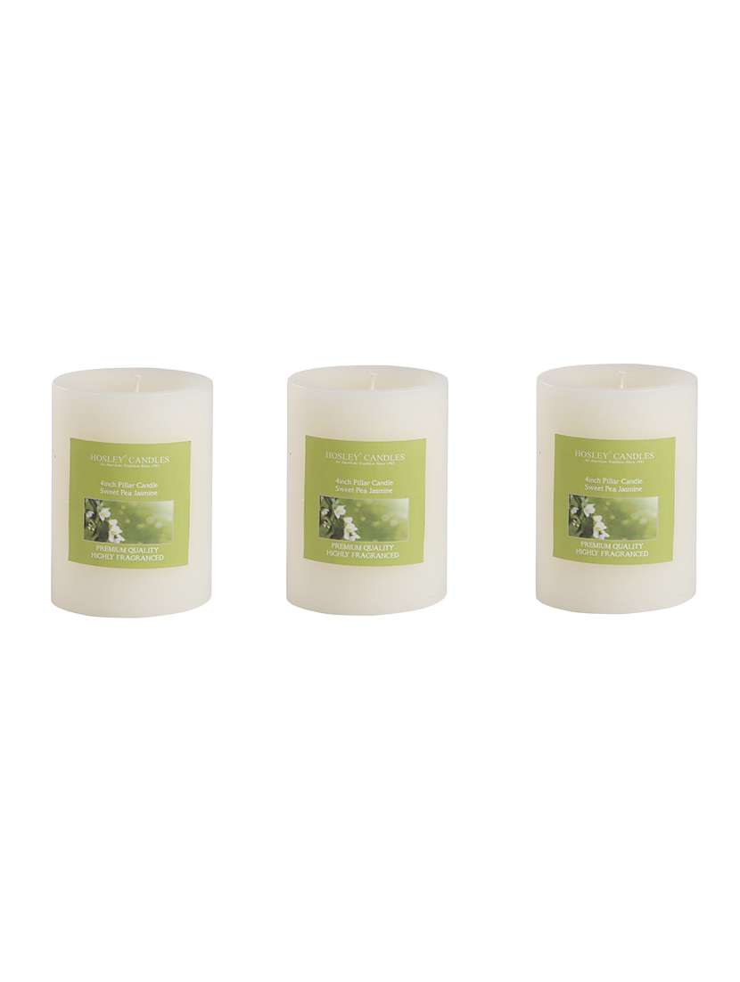 set of 3 sweet pea jasmine 4 inch pillar candles