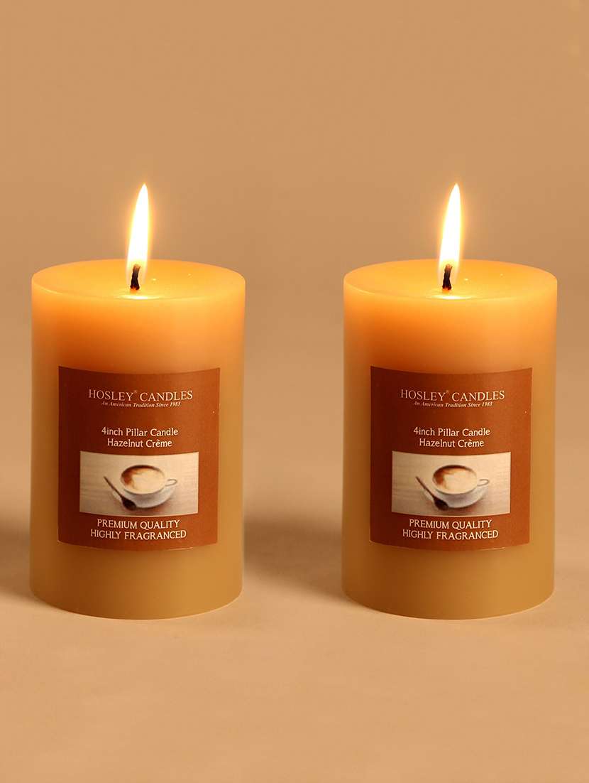 set of 2 hazelnut creme 4 inch pillar candles