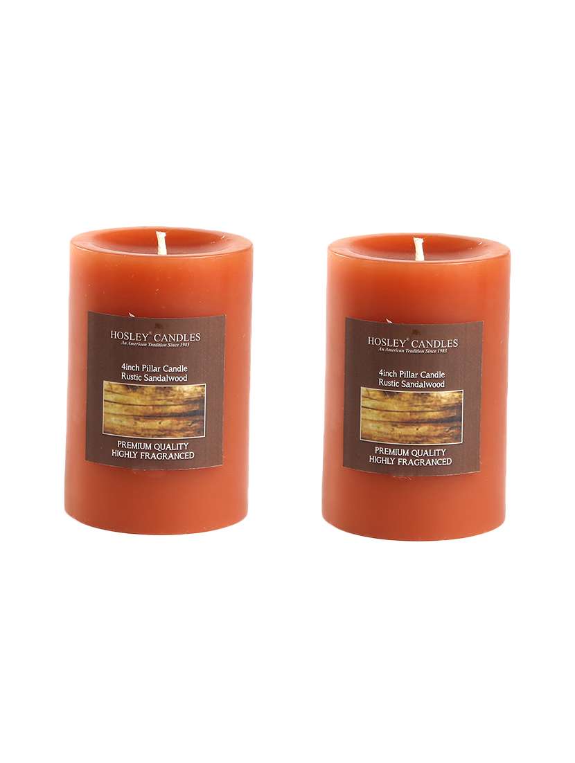 set of 2 rustic sandalwood 4 inch pillar candles