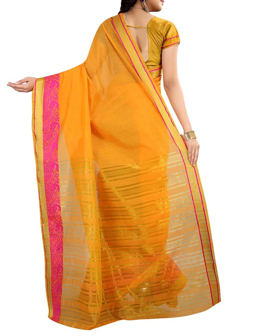 yellow cotton silk chanderi saree with blouse - 14949996 -  Standard Image - 1