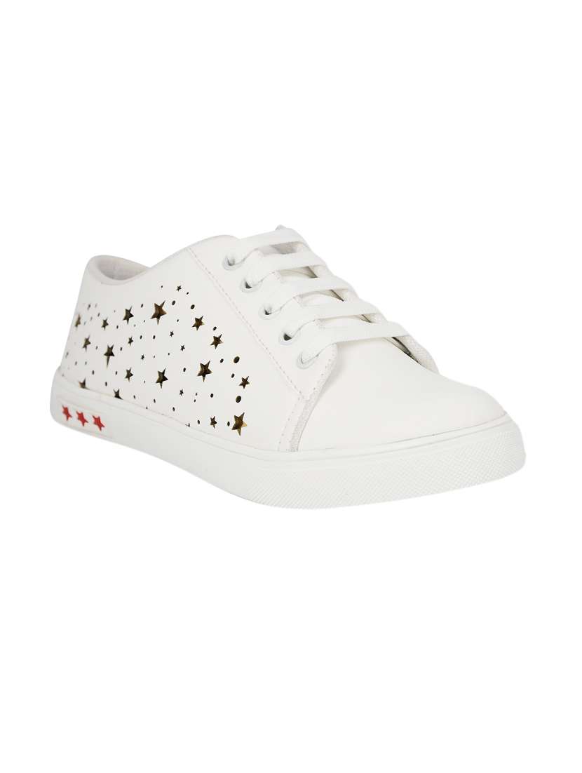 white leatherette laceup sneakers
