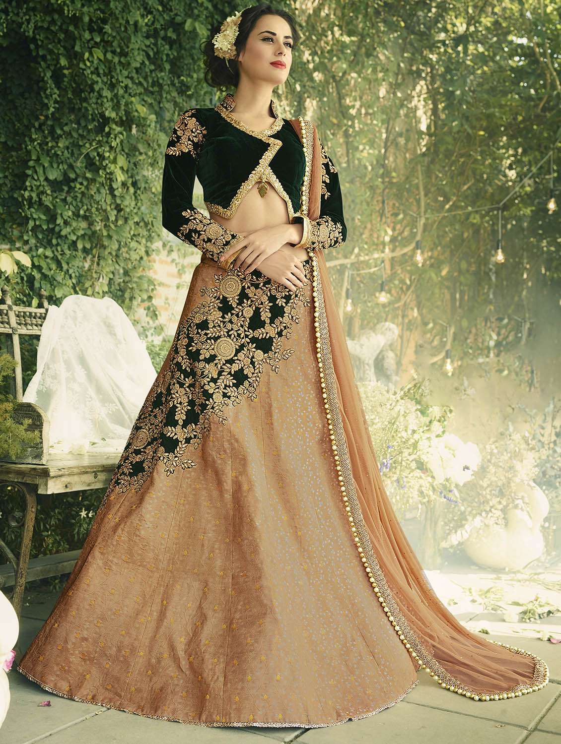 beige flared lehenga