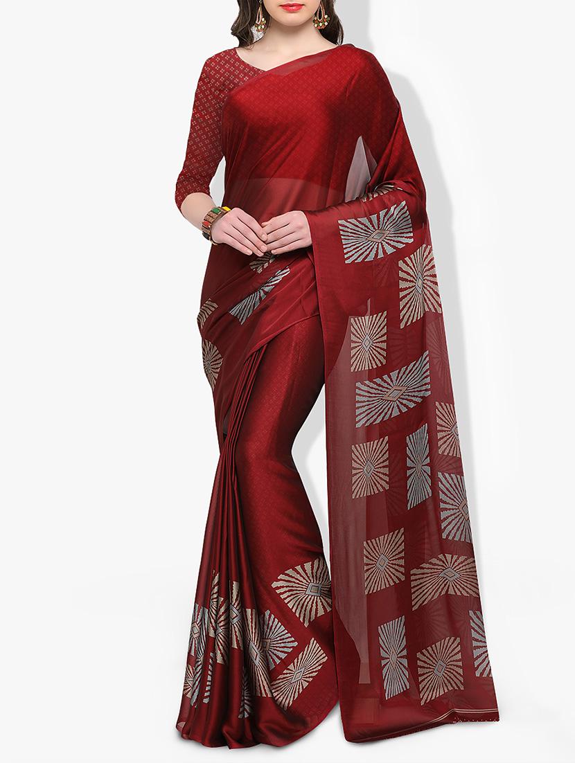 maroon printed saree with blouse