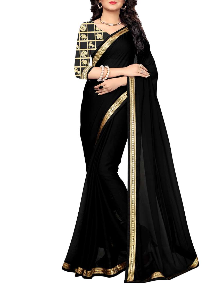 black silk blend bordered saree with blouse