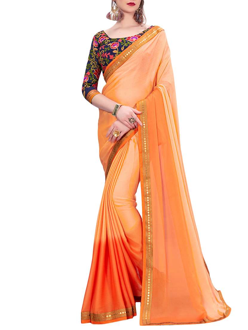 peach silk blend ombre saree with blouse