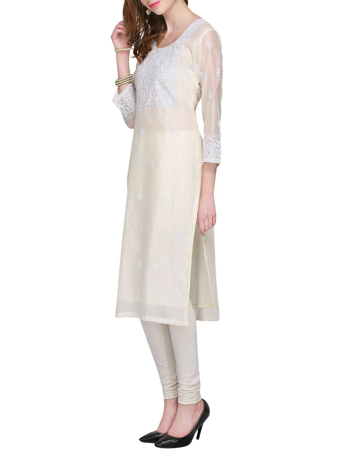 Kaanchie Nanggia White Chanderi Kurta