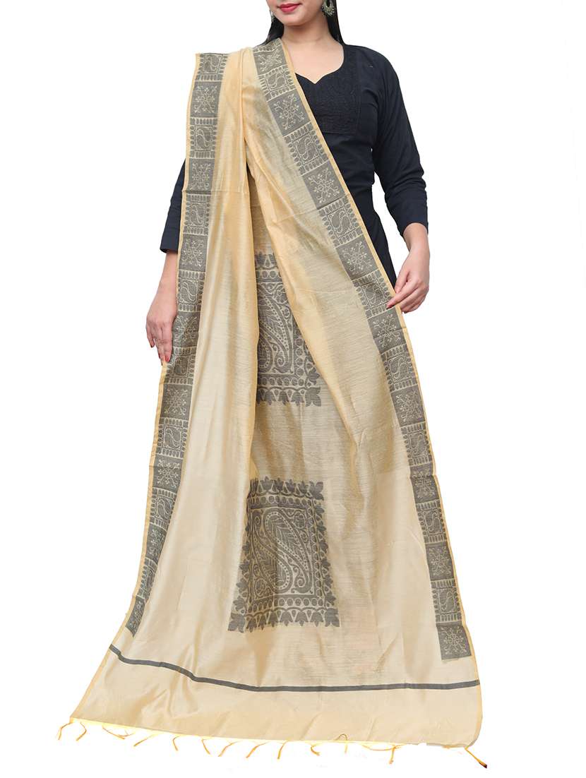 beige chanderi dupatta - 14953142 -  Standard Image - 1