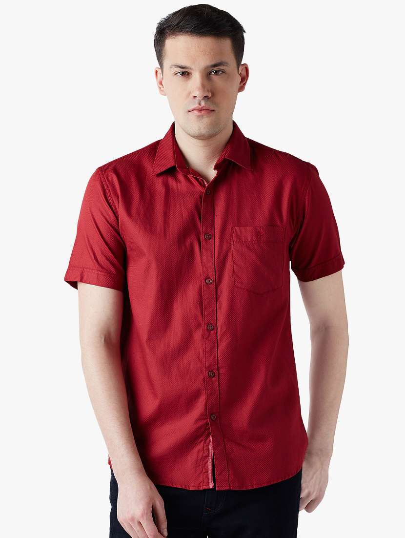 red solid casual shirt
