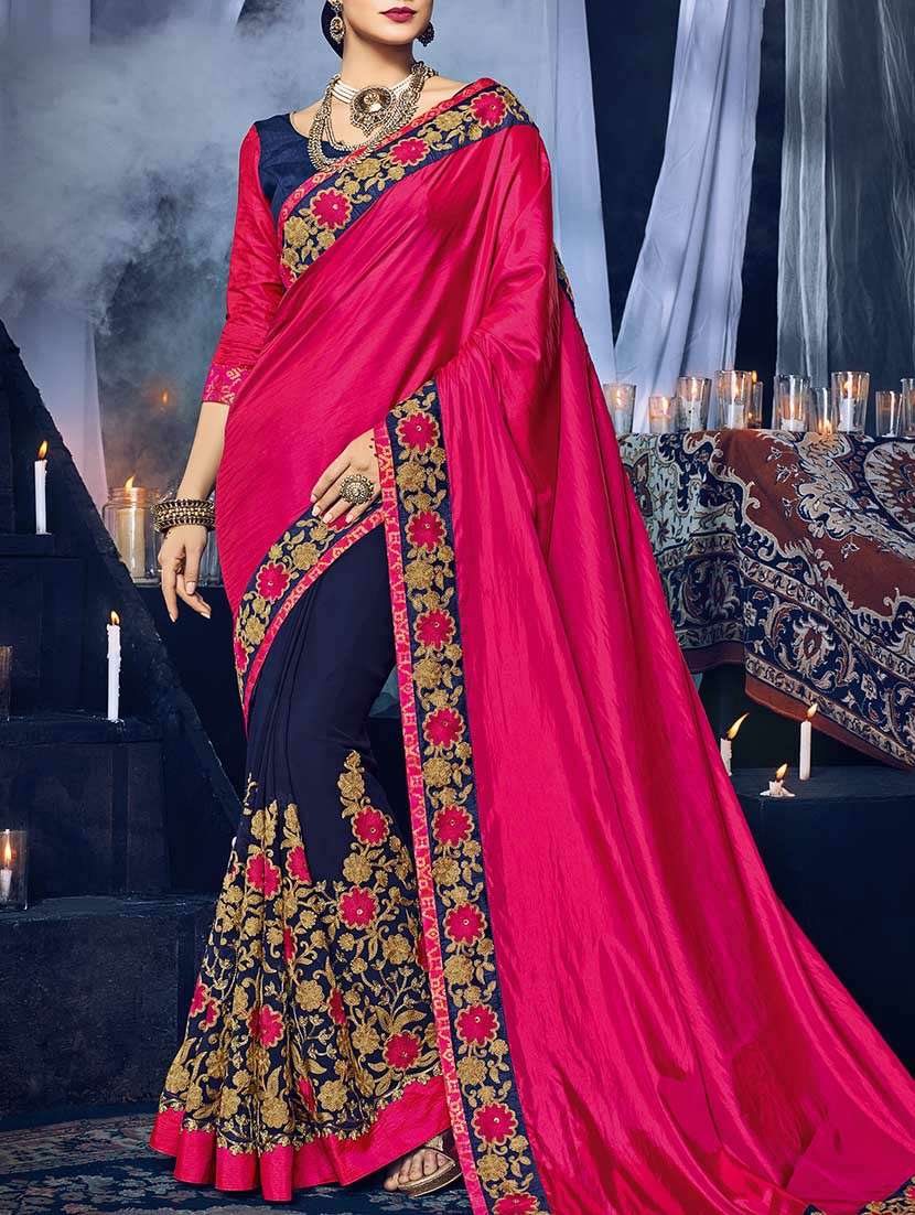 pink half and half saree with blouse
