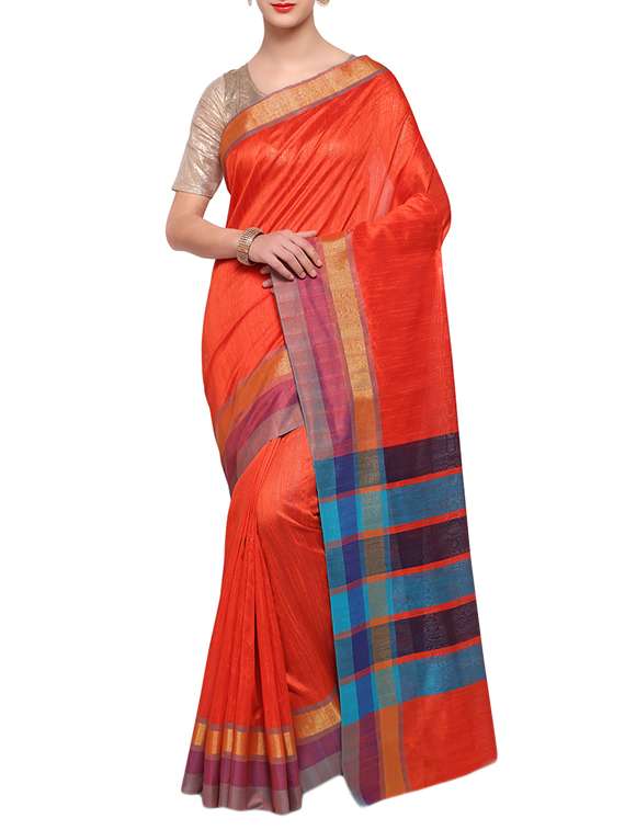 orange silk bordered saree with blouse