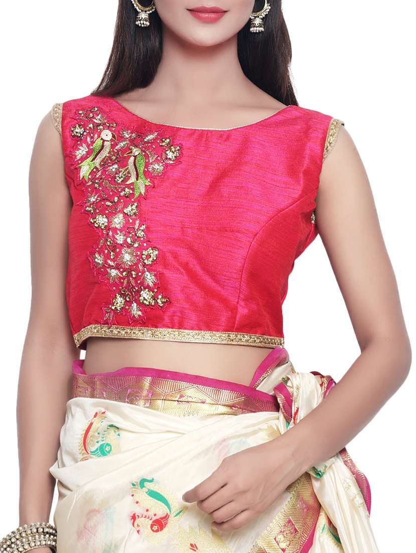 pink raw silk embroidered blouse