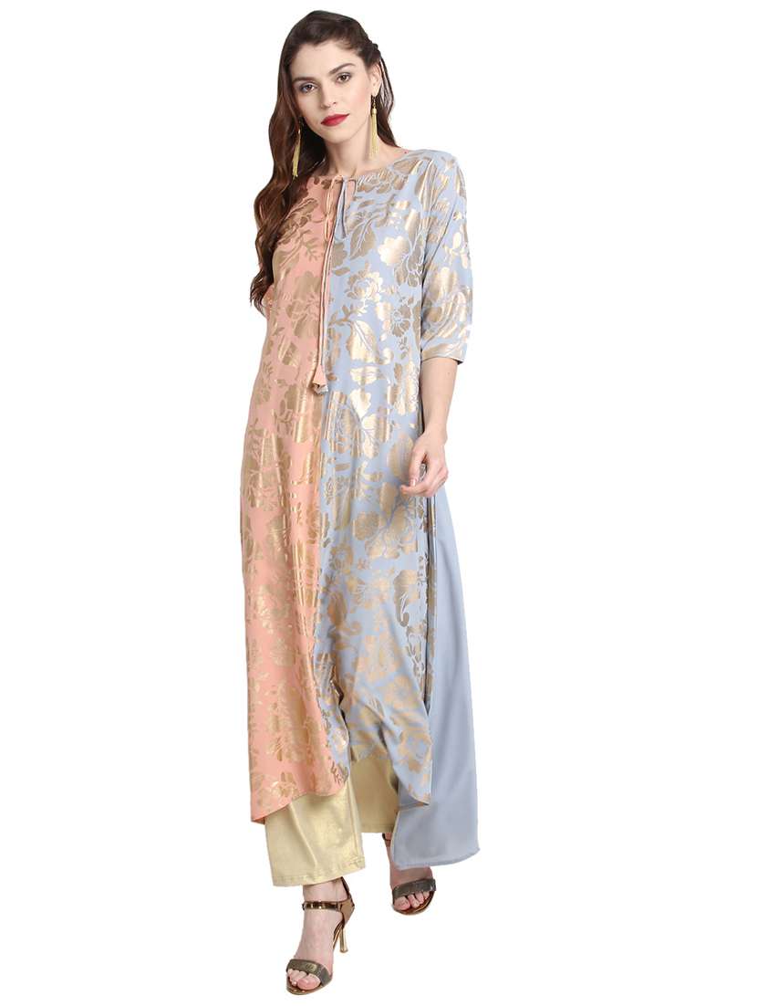 foil printed asymmetric kurta