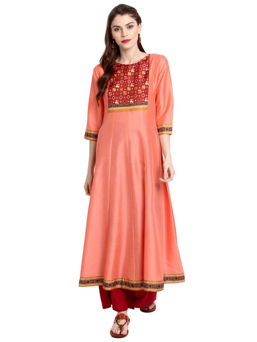 peach silk anarkali kurta