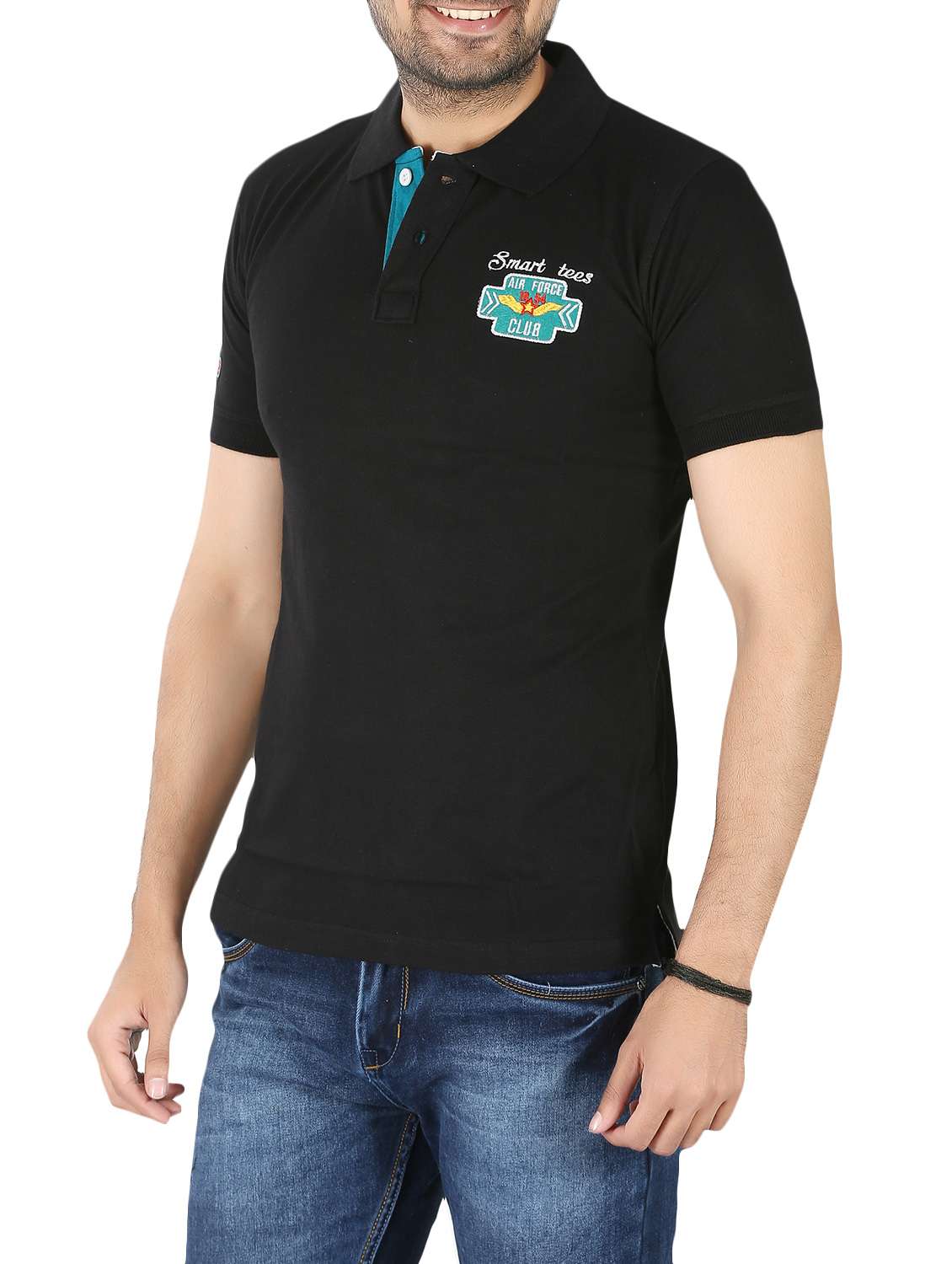 black solid polo t-shirt - 14959687 - Standard Image - 1