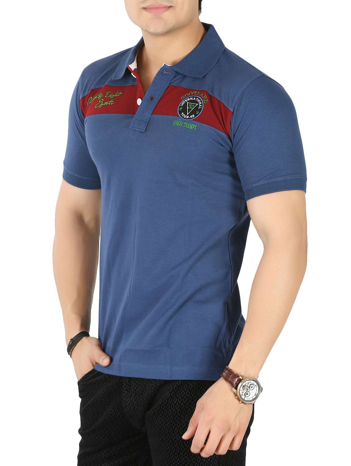 blue typographic chest print polo t-shirt - 14959691 -  Standard Image - 1