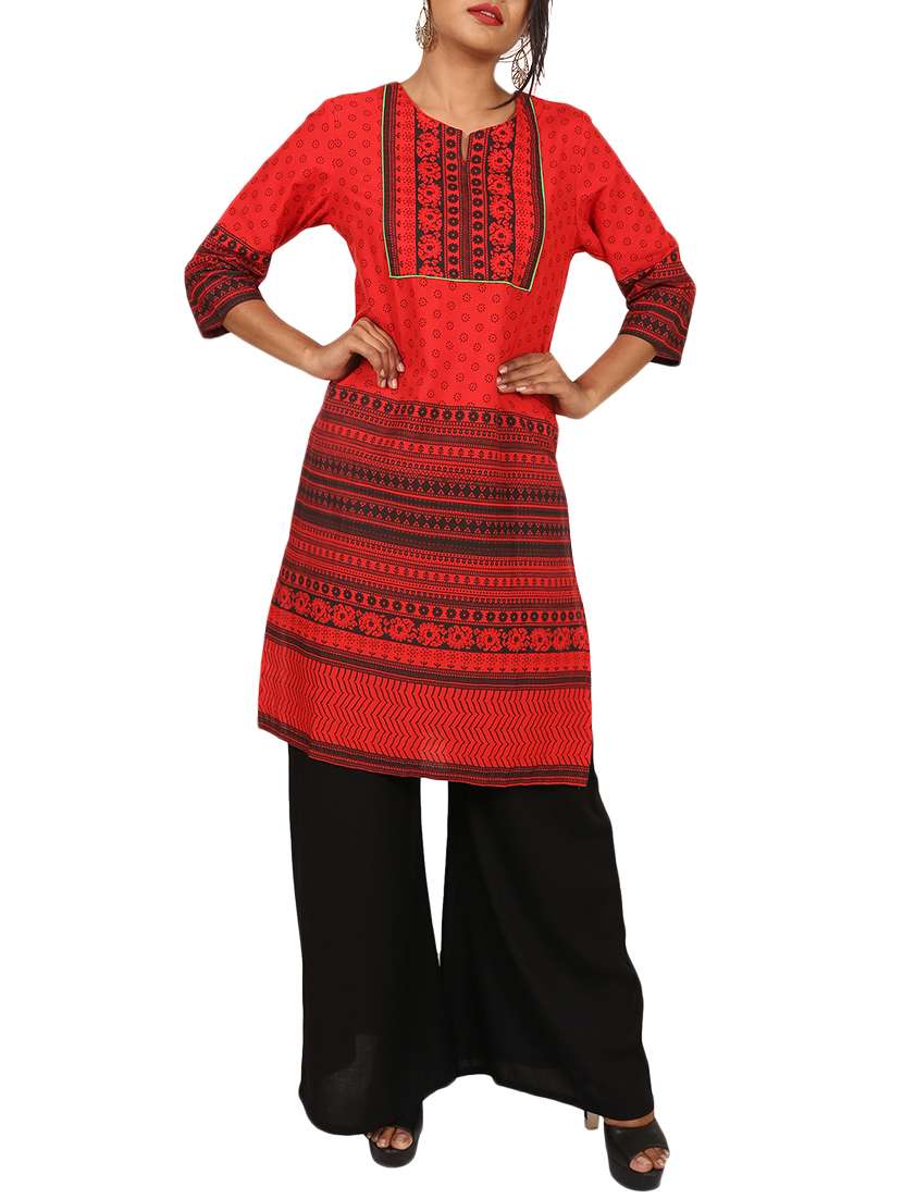 red cotton straight kurta