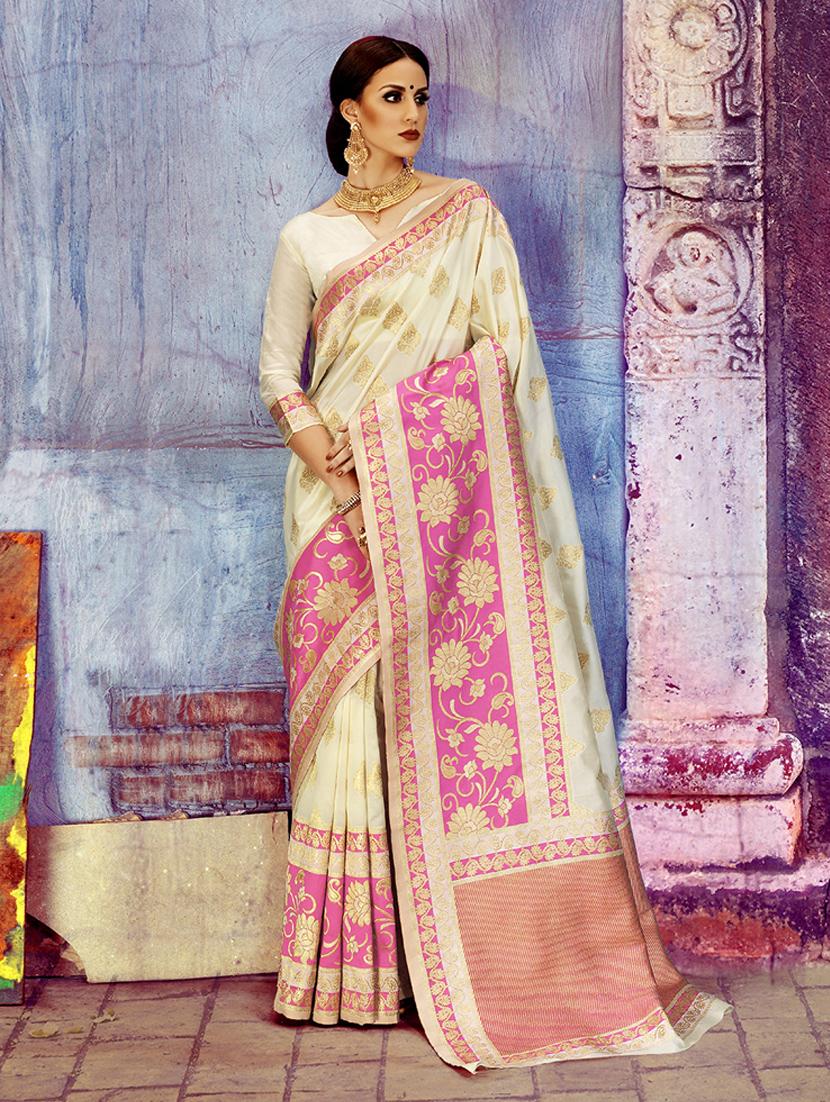 white silk saree with blouse