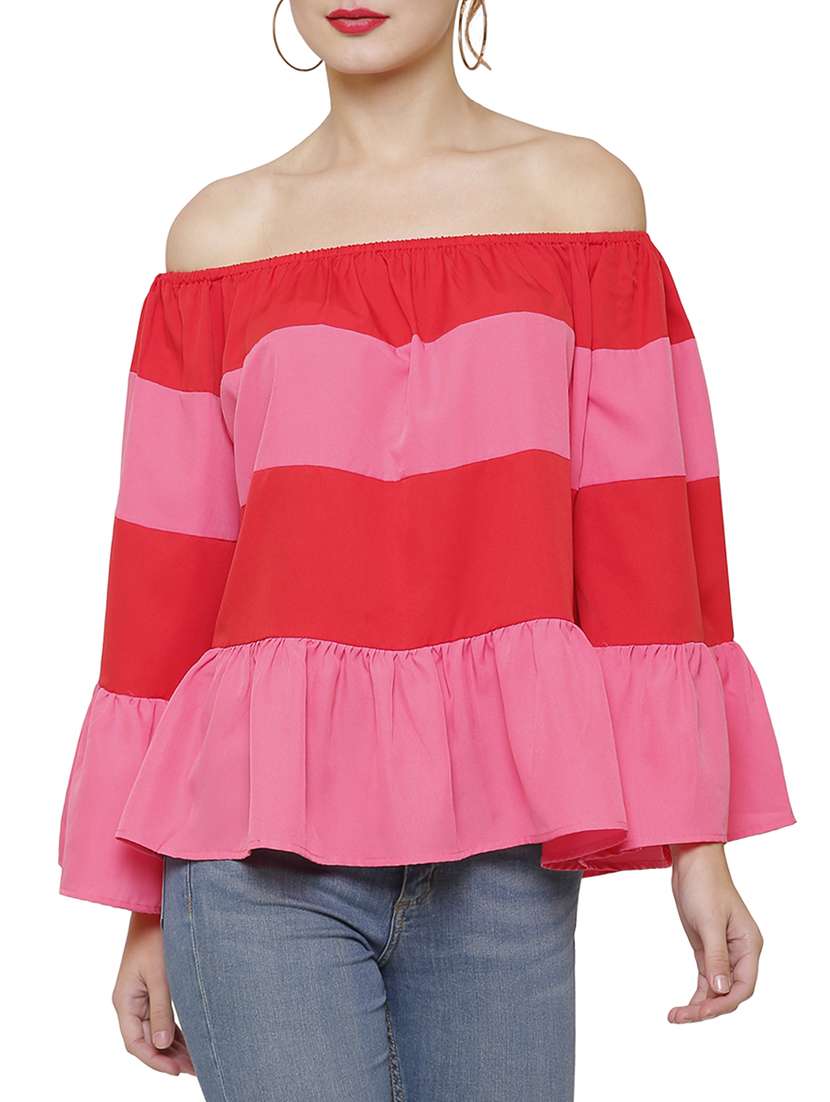color block off shoulder top