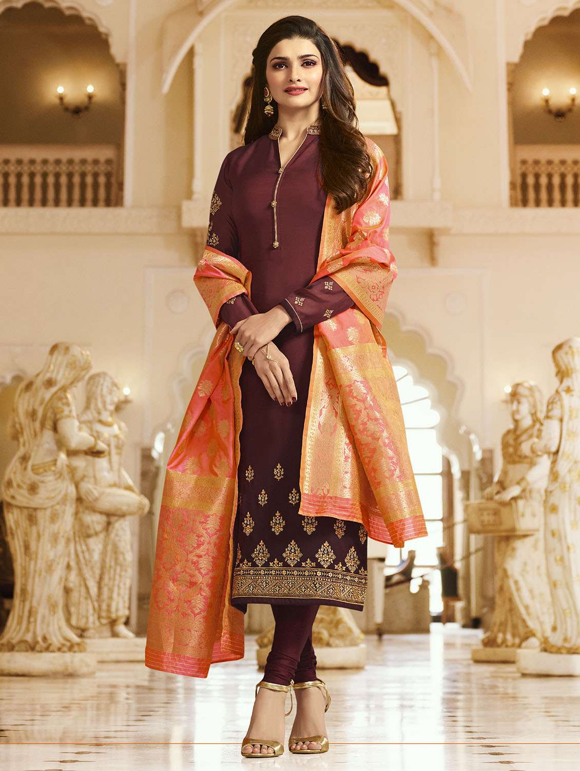 purple georgette semistitched suit