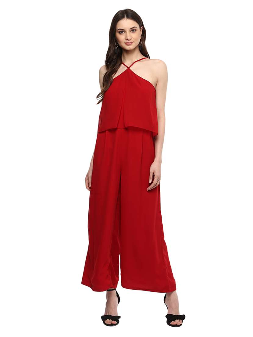 solid red full leg jumpsuit