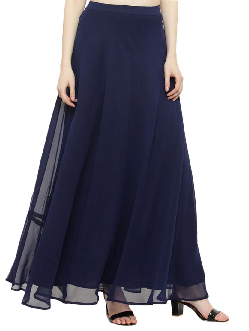 navy blue georgette flared skirts