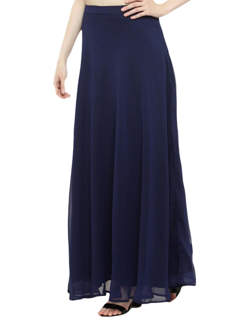navy blue georgette flared skirts - 14966350 - Standard Image - 1