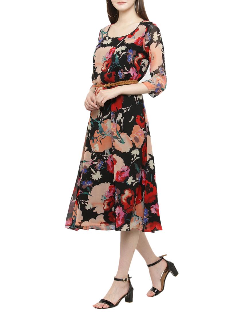 black floral a-line dress - 14966354 - Standard Image - 1