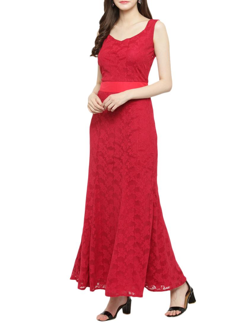 v-neck laced maxi dress - 14966388 - Standard Image - 1