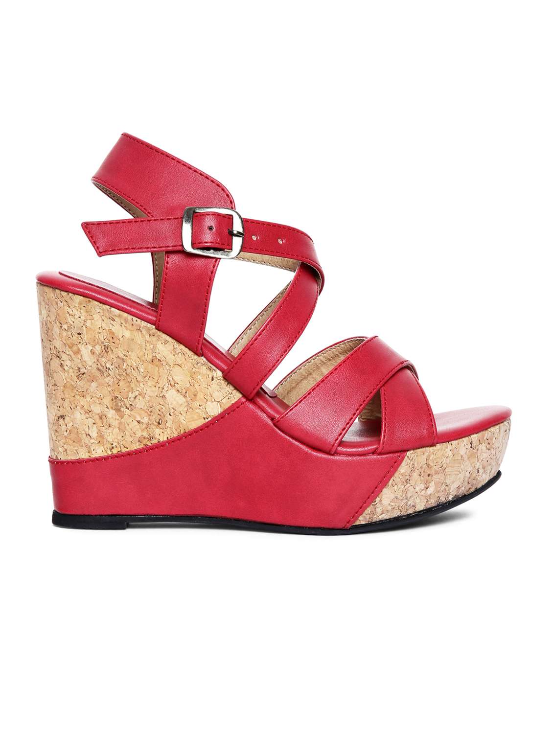 maroon  ankle strap  wedge - 14966883 -  Standard Image - 1